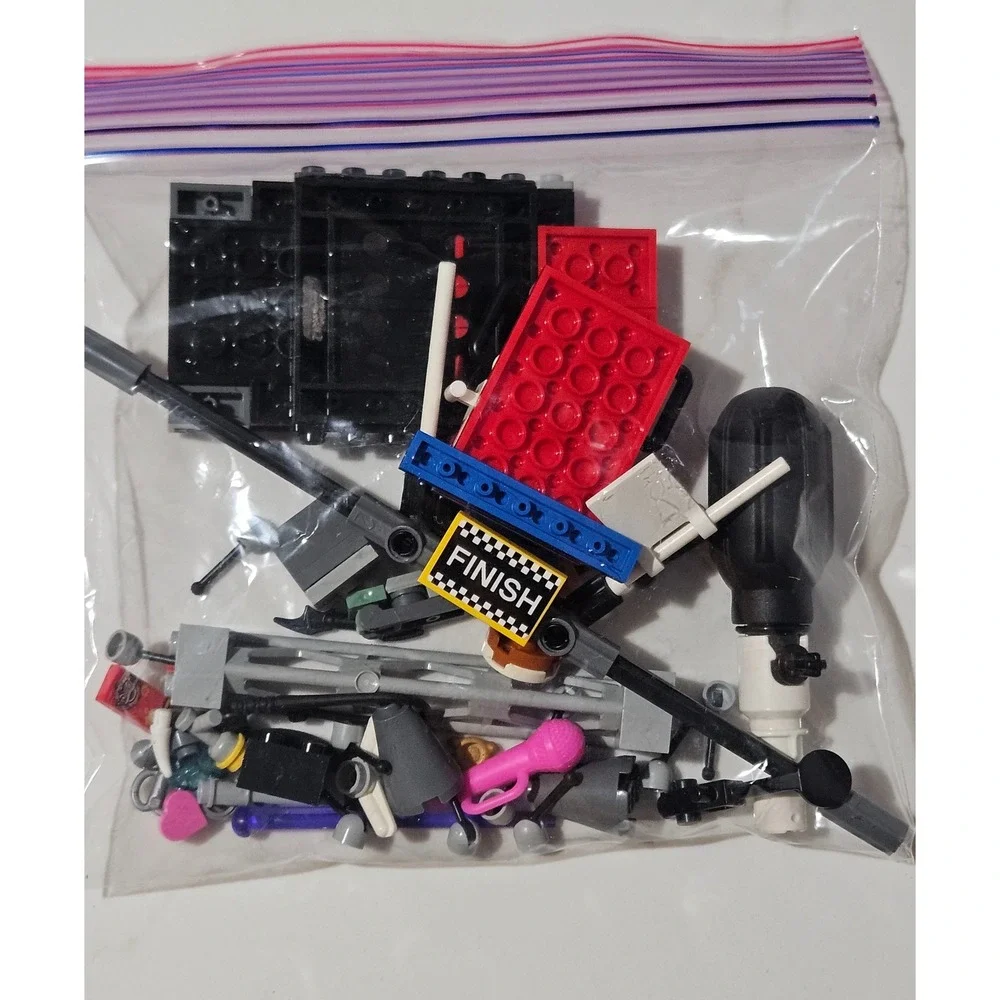 Vintage Lego Parts Lot Finish Sign Pink Microphone Scissors Air Pump Pieces